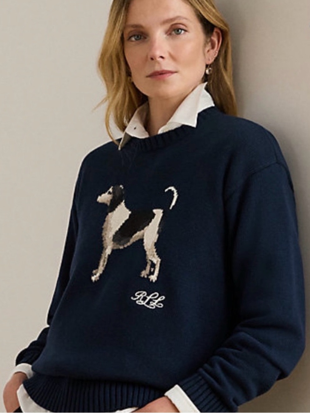 Lauren Ralph Lauren Intarsia-Knit Dog Cotton Sweater Size - L
